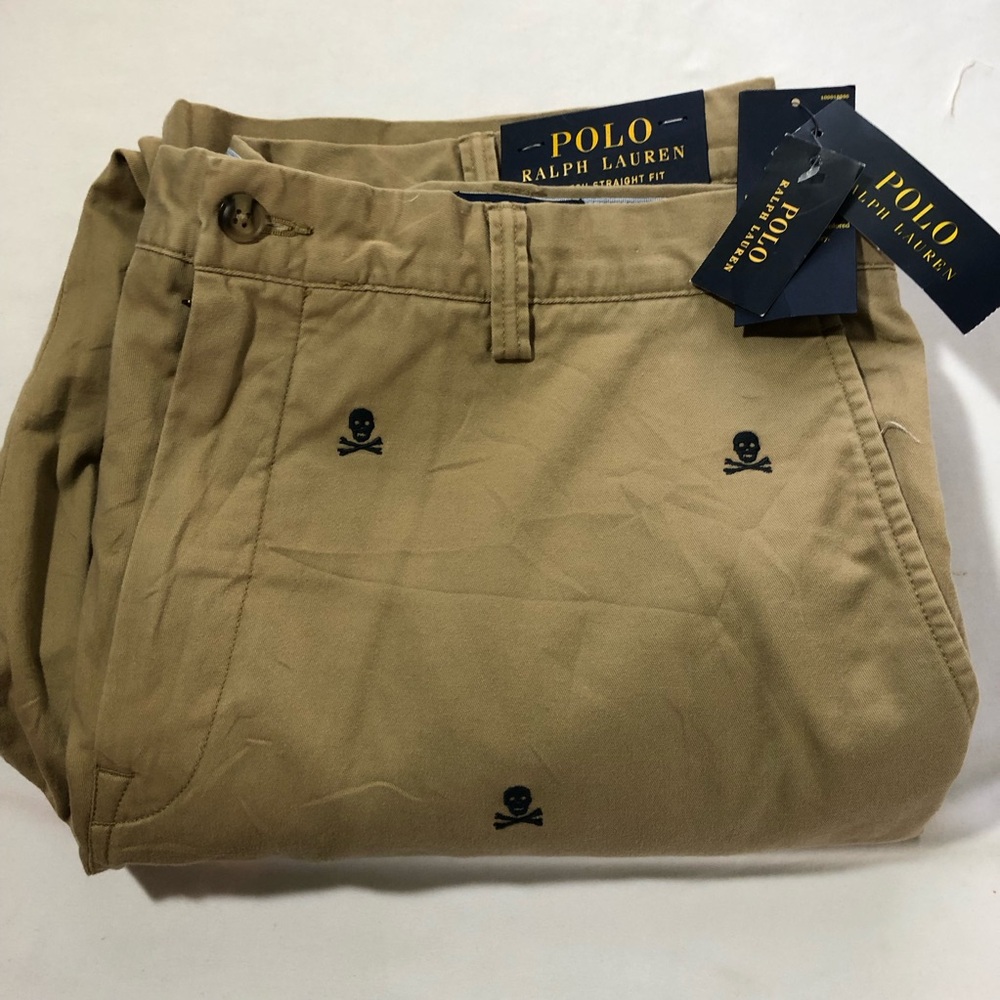 NWT polo Ralph Lauren men stretch straight fit 40x32 khakis embroidered skulls - Picture 10 of 10